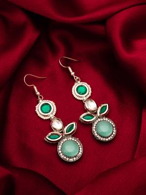 green kundan drop earrings with stone 5