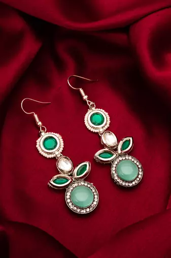 green kundan drop earrings with stone