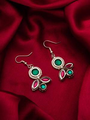 green and red kundan drop earrings 4