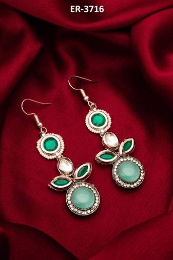 green kundan drop earrings with stone