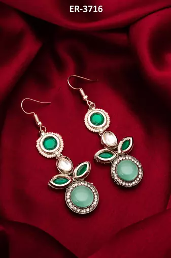 green kundan drop earrings with stone