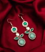 green kundan drop earrings with stone