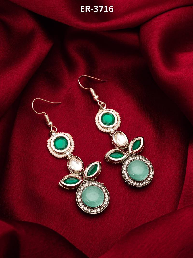 green kundan drop earrings with stone