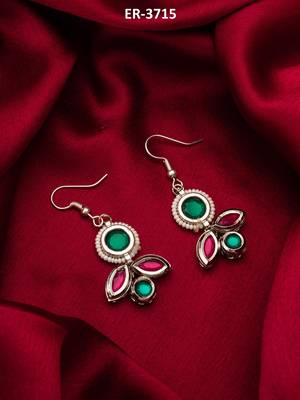 green and red kundan drop earrings 5