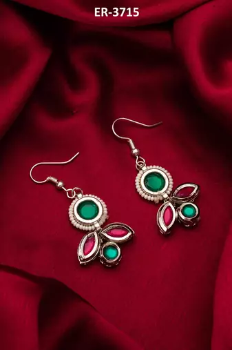 green and red kundan drop earrings