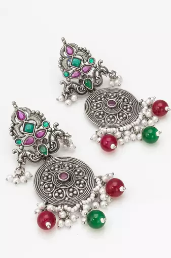 oxidized multicolor stone chandlier drop earrings