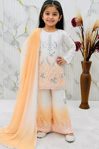 Natural crepe  embroidery yellow readymade salwar suit