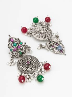 oxidized multicolor stone chandlier drop earrings 3