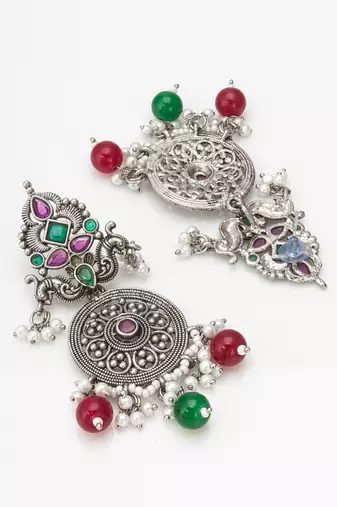 oxidized multicolor stone chandlier drop earrings