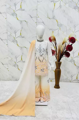 Natural crepe  embroidery yellow readymade salwar suit