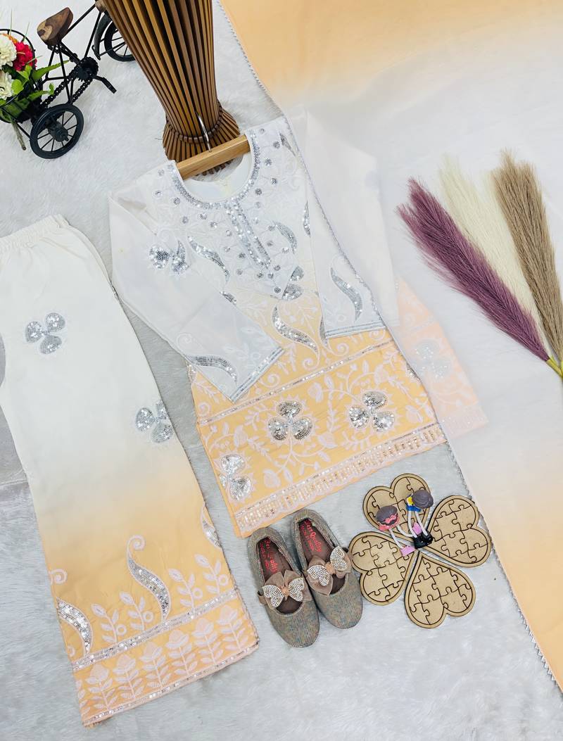 Natural crepe  embroidery yellow readymade salwar suit