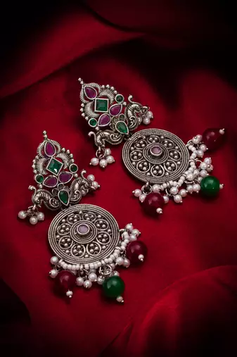 oxidized multicolor stone chandlier drop earrings