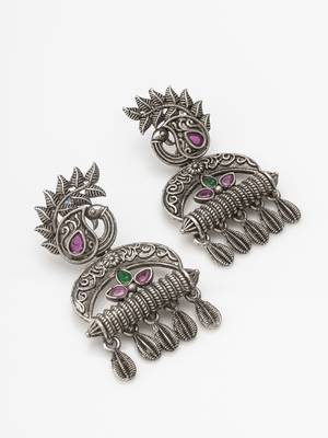 oxidized tribal drop earrings with stone 2