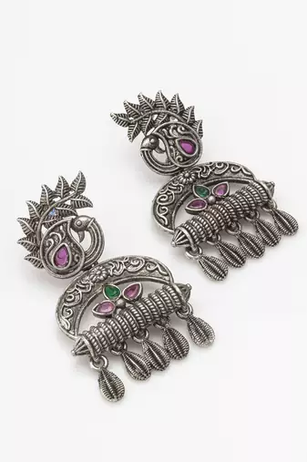 oxidized tribal drop earrings with stone