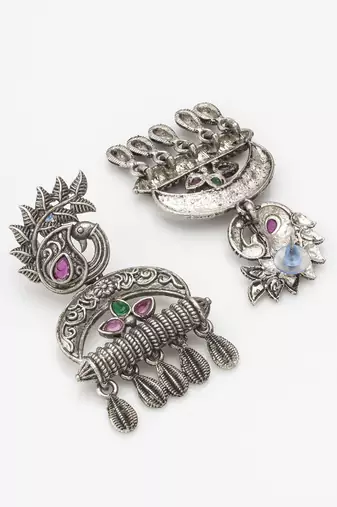 oxidized tribal drop earrings with stone