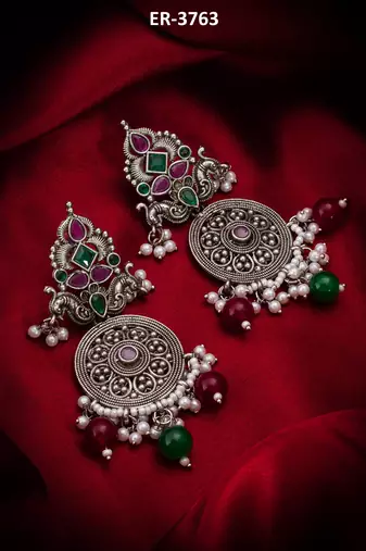 oxidized multicolor stone chandlier drop earrings