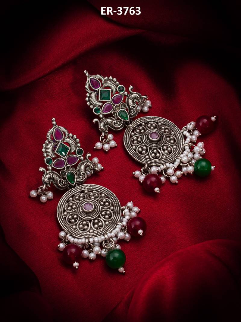 oxidized multicolor stone chandlier drop earrings