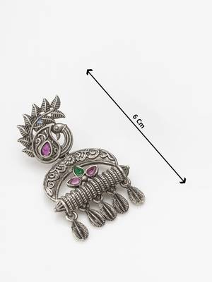 oxidized tribal drop earrings with stone 4