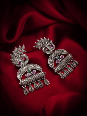 oxidized tribal drop earrings with stone 5