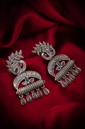 oxidized tribal drop earrings with stone