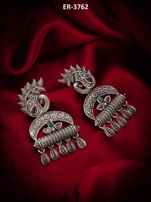 oxidized tribal drop earrings with stone 1