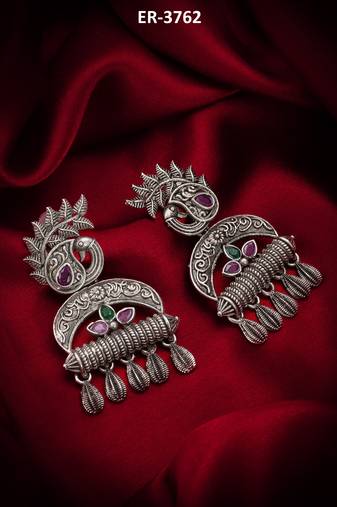 oxidized tribal drop earrings with stone
