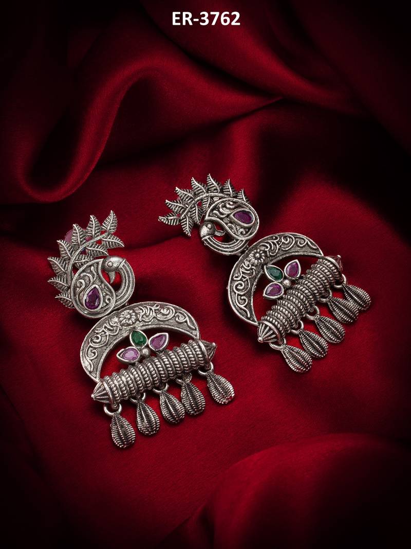 oxidized tribal drop earrings with stone