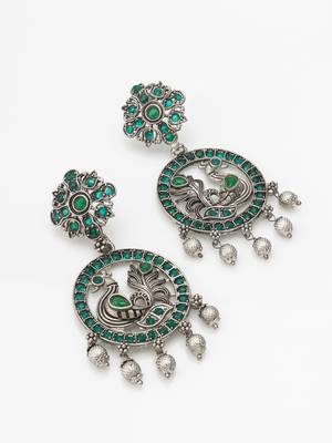 peacock design oxidized chandbali earrings with stones 2