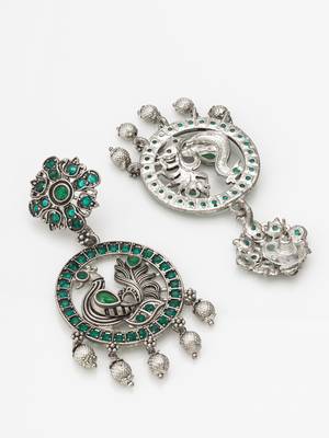 peacock design oxidized chandbali earrings with stones 3