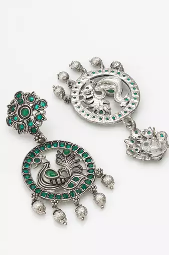 peacock design oxidized chandbali earrings with stones