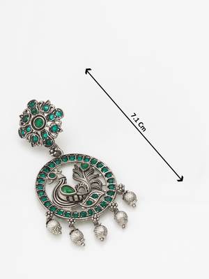peacock design oxidized chandbali earrings with stones 4