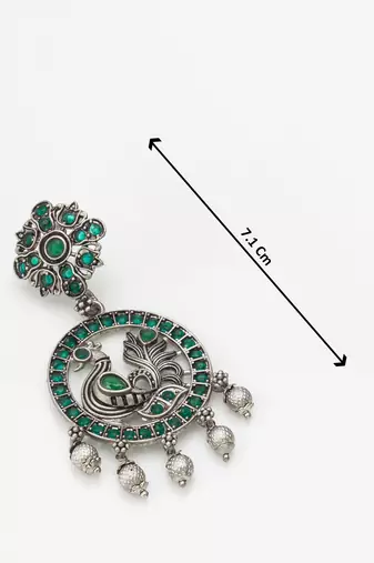 peacock design oxidized chandbali earrings with stones