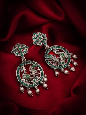 peacock design oxidized chandbali earrings with stones 5