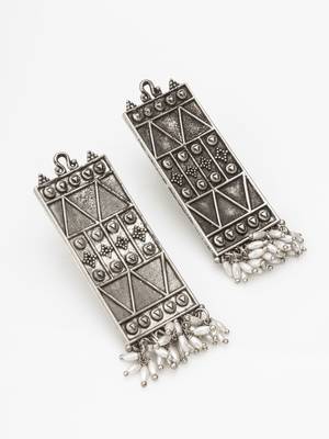 geometric oxidized drop earrings with pearl 2