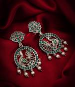 peacock design oxidized chandbali earrings with stones