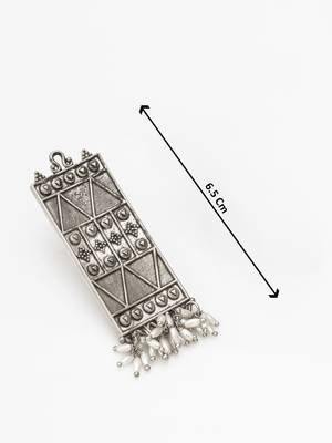 geometric oxidized drop earrings with pearl 4
