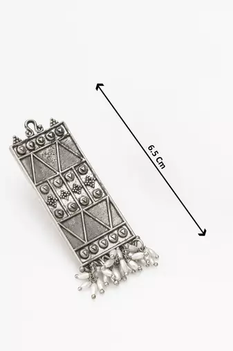 geometric oxidized drop earrings with pearl
