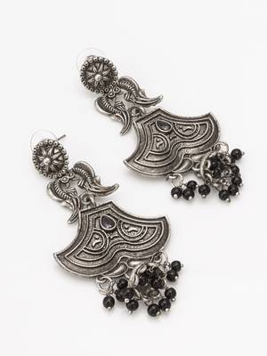 oxidized chandbali earrings with black beads 2