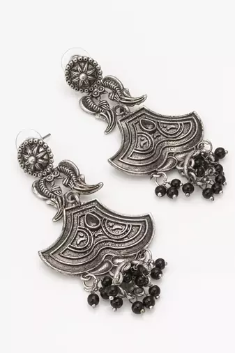oxidized chandbali earrings with black beads