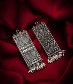 geometric oxidized drop earrings with pearl