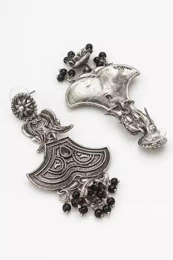 oxidized chandbali earrings with black beads