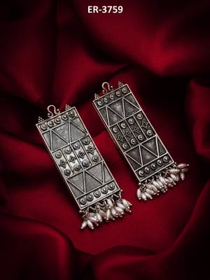 geometric oxidized drop earrings with pearl 5