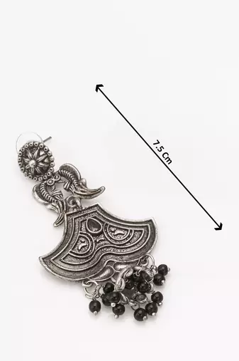 oxidized chandbali earrings with black beads