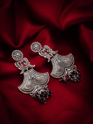 oxidized chandbali earrings with black beads 1