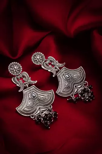 oxidized chandbali earrings with black beads