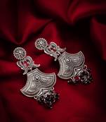 oxidized chandbali earrings with black beads
