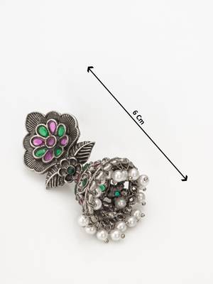 floral oxidized jhumka earrings with stones 4