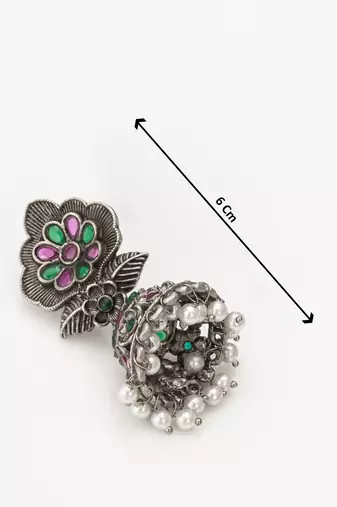 floral oxidized jhumka earrings with stones