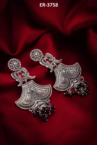 oxidized chandbali earrings with black beads
