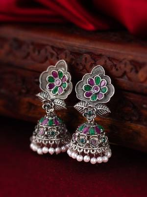 floral oxidized jhumka earrings with stones 5